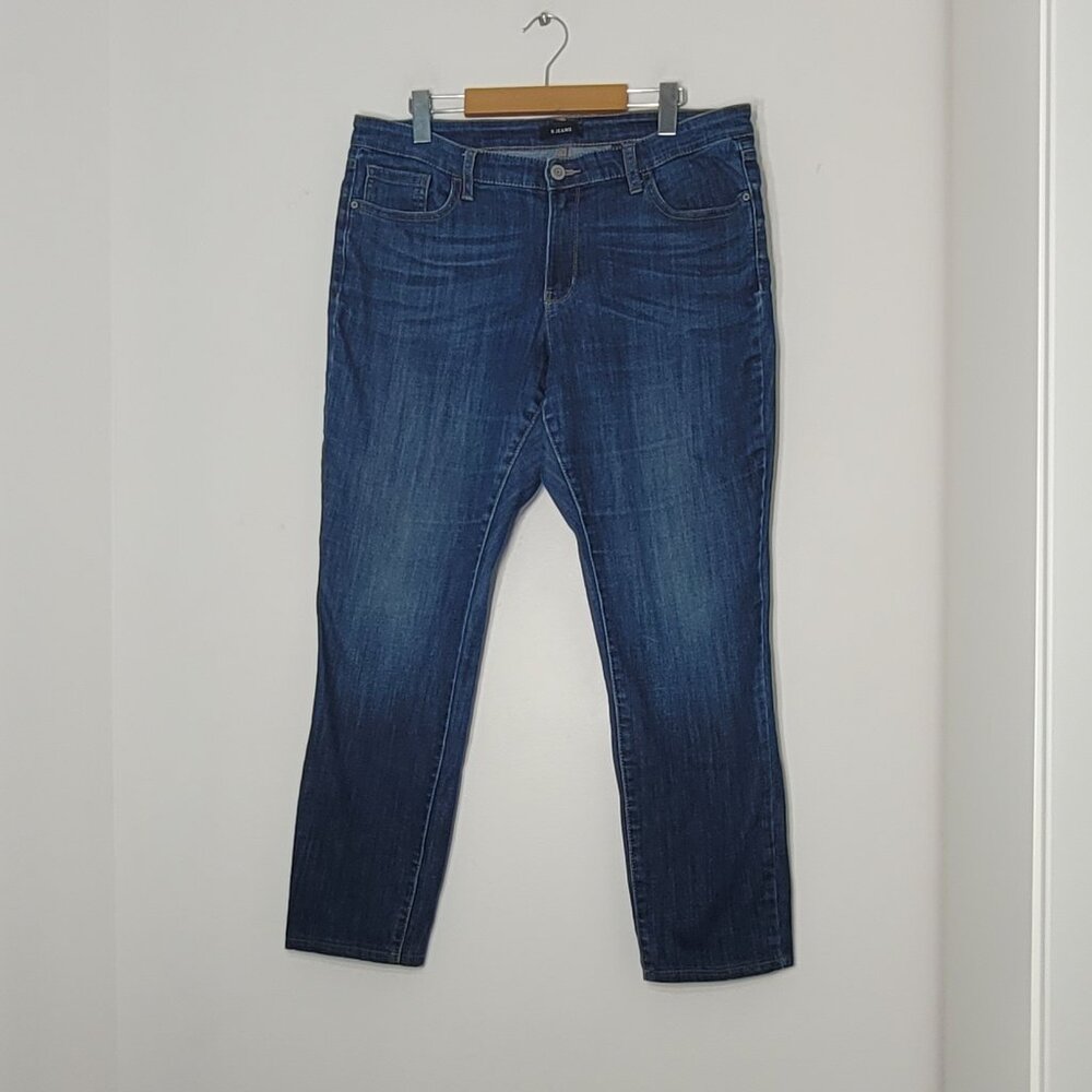 R Jeans Women's Blue Cotton Blend Pockets Mid Rise Regular Fit Straight Leg Jean